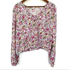 LOFT popover top with long  sleeves and v-back, loose fit, floral